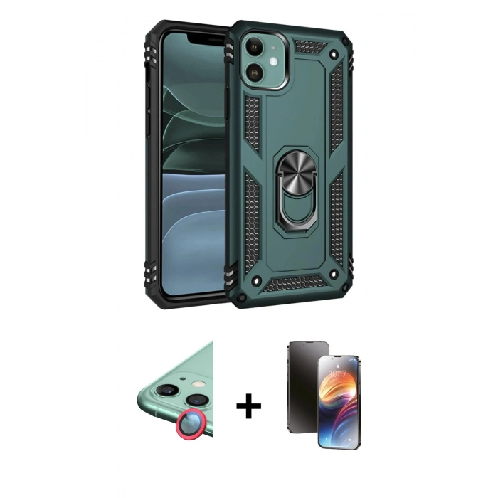 MARSİLYAN™- iPhone 11 Kılıf Ahenk Klasik Koleksiyonu - Siyah 3D Antistatik Mat Seramik Nano Ekran Koruyucu + Raze Metal Kamera Lens - KI