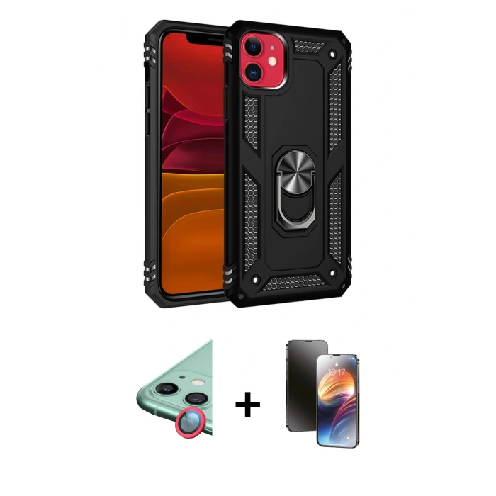 MARSİLYAN™- iPhone 11 Kılıf Ahenk Klasik Koleksiyonu - Siyah 3D Antistatik Mat Seramik Nano Ekran Koruyucu + Raze Metal Kamera Lens - KI
