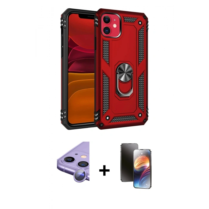 MARSİLYAN™- iPhone 11 Kılıf Ahenk Klasik Koleksiyonu - Siyah 3D Antistatik Mat Seramik Nano Ekran Koruyucu + Raze Metal Kamera Lens - MR
