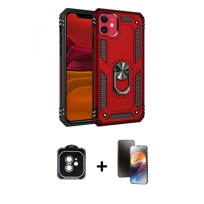 MARSİLYAN™- iPhone 11 Kılıf Ahenk Klasik Koleksiyonu - Siyah 3D Antistatik Mat Seramik Nano Ekran Koruyucu + PVD Metal Kamera Lens - YL