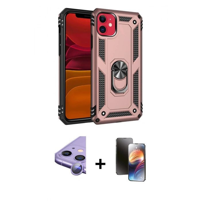 MARSİLYAN™- iPhone 11 Kılıf Ahenk Klasik Koleksiyonu - Siyah 3D Antistatik Mat Seramik Nano Ekran Koruyucu + Raze Metal Kamera Lens - MR