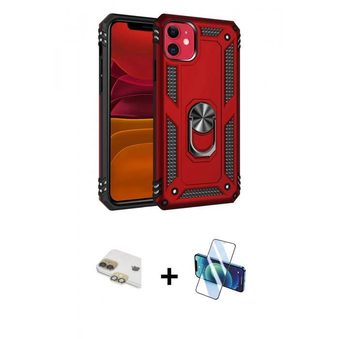 MARSİLYAN™- iPhone 11 Kılıf Ahenk Klasik Koleksiyonu - Siyah 3D Antistatik Seramik Nano Ekran Koruyucu + Pers Alüminyum Kamera Lens - GD
