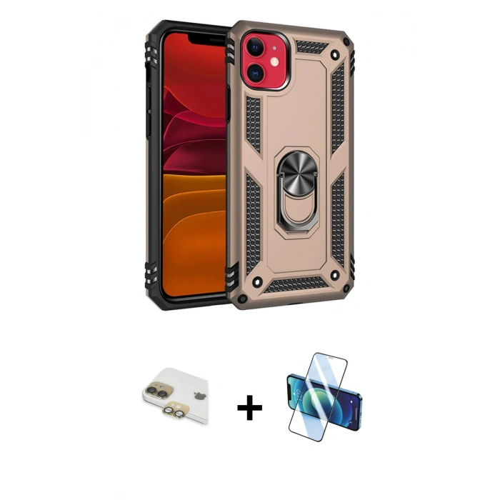 MARSİLYAN™- iPhone 11 Kılıf Ahenk Klasik Koleksiyonu - Siyah 3D Antistatik Seramik Nano Ekran Koruyucu + Pers Alüminyum Kamera Lens - GD