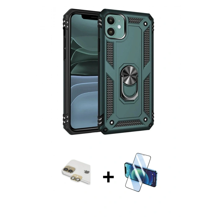 MARSİLYAN™- iPhone 11 Kılıf Ahenk Klasik Koleksiyonu - Siyah 3D Antistatik Seramik Nano Ekran Koruyucu + Pers Alüminyum Kamera Lens - GD