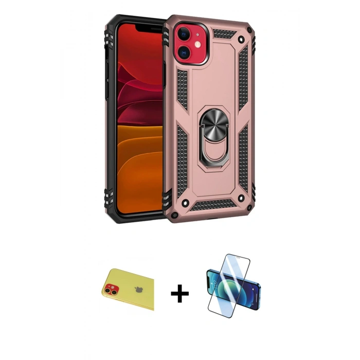 MARSİLYAN™- iPhone 11 Kılıf Ahenk Klasik Koleksiyonu - Siyah 3D Antistatik Seramik Nano Ekran Koruyucu + Rainbow Kamera Lens Koruma Cam - KI