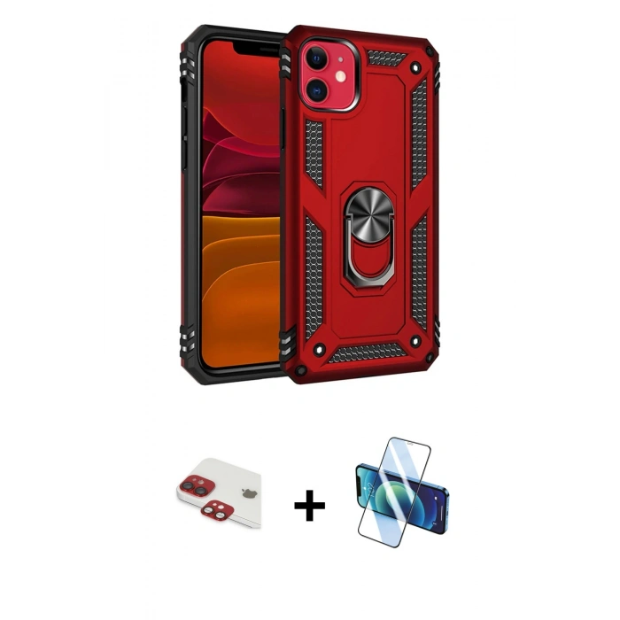 MARSİLYAN™- iPhone 11 Kılıf Ahenk Klasik Koleksiyonu - Siyah 3D Antistatik Seramik Nano Ekran Koruyucu + Pers Alüminyum Kamera Lens - KI