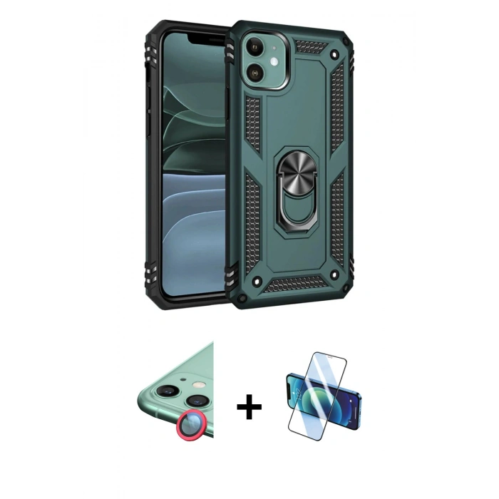 MARSİLYAN™- iPhone 11 Kılıf Ahenk Klasik Koleksiyonu - Siyah 3D Antistatik Seramik Nano Ekran Koruyucu + Raze Metal Kamera Lens - KI
