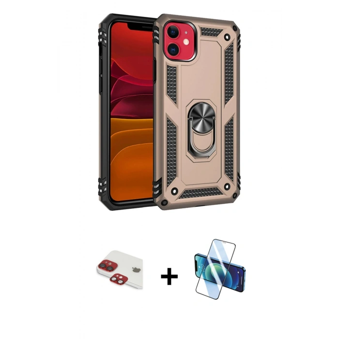 MARSİLYAN™- iPhone 11 Kılıf Ahenk Klasik Koleksiyonu - Siyah 3D Antistatik Seramik Nano Ekran Koruyucu + Pers Alüminyum Kamera Lens - KI