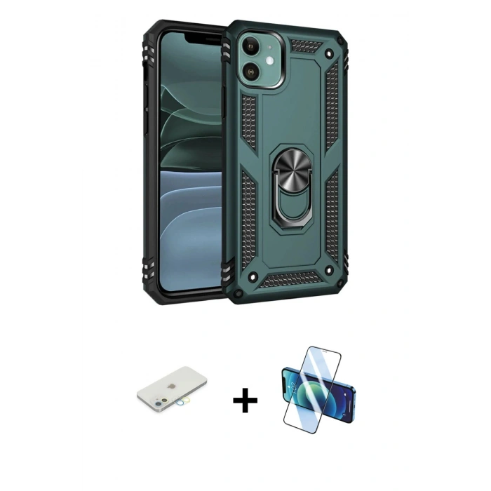 MARSİLYAN™- iPhone 11 Kılıf Ahenk Klasik Koleksiyonu - Siyah 3D Antistatik Seramik Nano Ekran Koruyucu + Renkli Kamera Lens Koruma Cam - SI