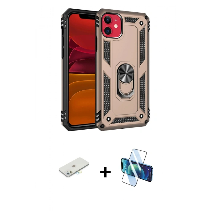 MARSİLYAN™- iPhone 11 Kılıf Ahenk Klasik Koleksiyonu - Siyah 3D Antistatik Seramik Nano Ekran Koruyucu + Renkli Kamera Lens Koruma Cam - SI