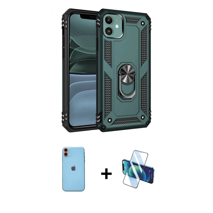 MARSİLYAN™- iPhone 11 Kılıf Ahenk Klasik Koleksiyonu - Siyah 3D Antistatik Seramik Nano Ekran Koruyucu + Neon Fosforlu Kamera Lens - TU