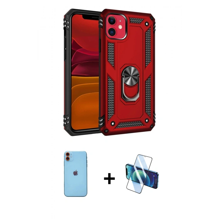 MARSİLYAN™- iPhone 11 Kılıf Ahenk Klasik Koleksiyonu - Siyah 3D Antistatik Seramik Nano Ekran Koruyucu + Neon Fosforlu Kamera Lens - TU