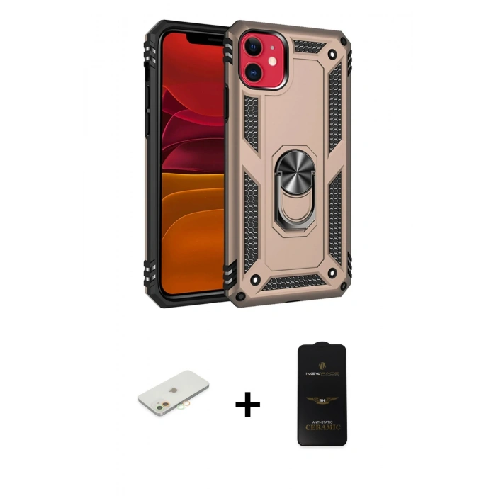 MARSİLYAN™- iPhone 11 Kılıf Ahenk Klasik Koleksiyonu - Siyah 6D Antistatik Mat Seramik Hayalet Nano Ekran Koruyucu + Renkli Kamera Lens Koruma Cam - TU