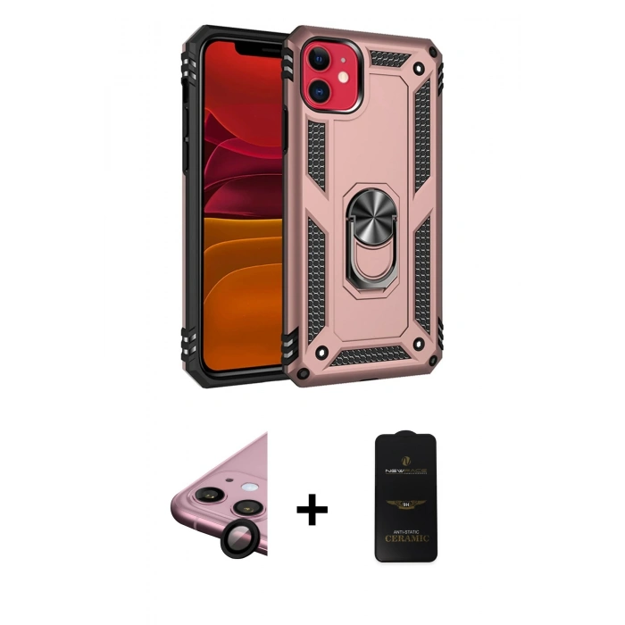 MARSİLYAN™- iPhone 11 Kılıf Ahenk Klasik Koleksiyonu - Siyah 6D Antistatik Mat Seramik Hayalet Nano Ekran Koruyucu + Raze Metal Kamera Lens - SH