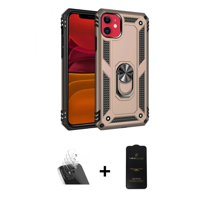 MARSİLYAN™- iPhone 11 Kılıf Ahenk Klasik Koleksiyonu - Siyah 6D Antistatik Mat Seramik Hayalet Nano Ekran Koruyucu + Kamera Lens Koruma Cam - SF