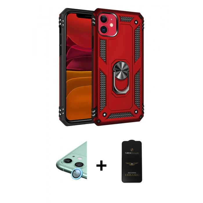MARSİLYAN™- iPhone 11 Kılıf Ahenk Klasik Koleksiyonu - Siyah 6D Antistatik Mat Seramik Hayalet Nano Ekran Koruyucu + Raze Metal Kamera Lens - MI