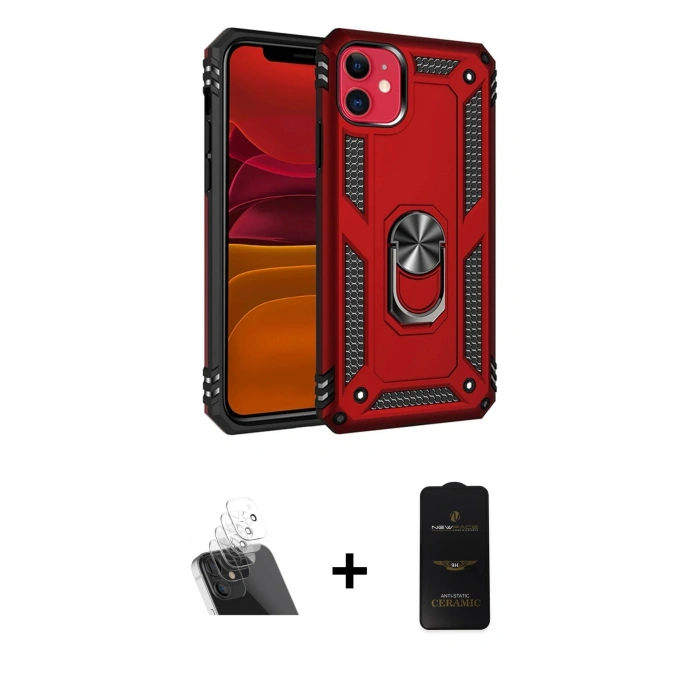 MARSİLYAN™- iPhone 11 Kılıf Ahenk Klasik Koleksiyonu - Siyah 6D Antistatik Mat Seramik Hayalet Nano Ekran Koruyucu + Kamera Lens Koruma Cam - SF