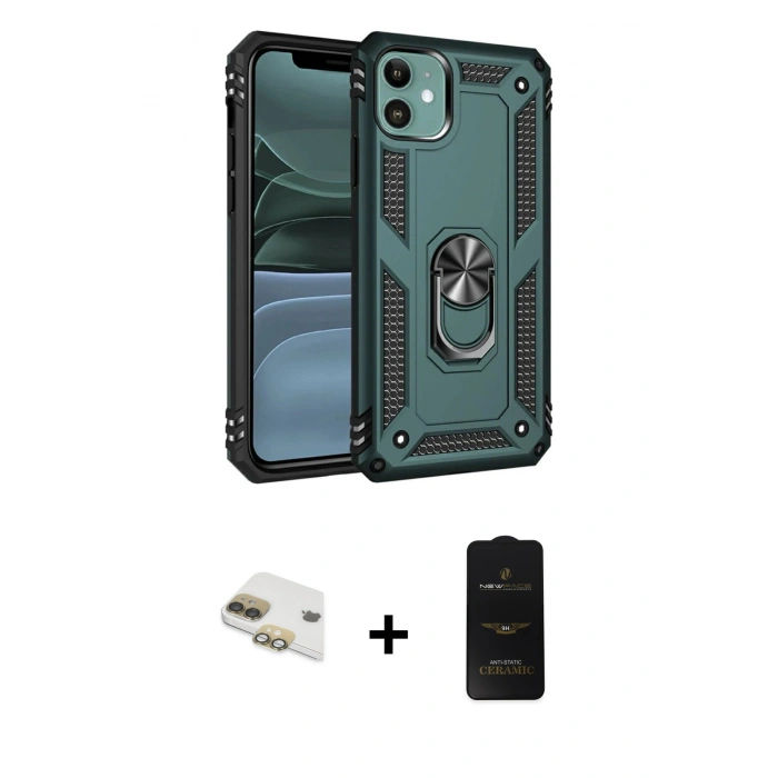 MARSİLYAN™- iPhone 11 Kılıf Ahenk Klasik Koleksiyonu - Siyah 6D Antistatik Mat Seramik Hayalet Nano Ekran Koruyucu + Pers Alüminyum Kamera Lens - GD