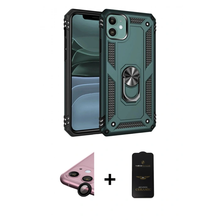 MARSİLYAN™- iPhone 11 Kılıf Ahenk Klasik Koleksiyonu - Siyah 6D Antistatik Mat Seramik Hayalet Nano Ekran Koruyucu + Raze Metal Kamera Lens - SH
