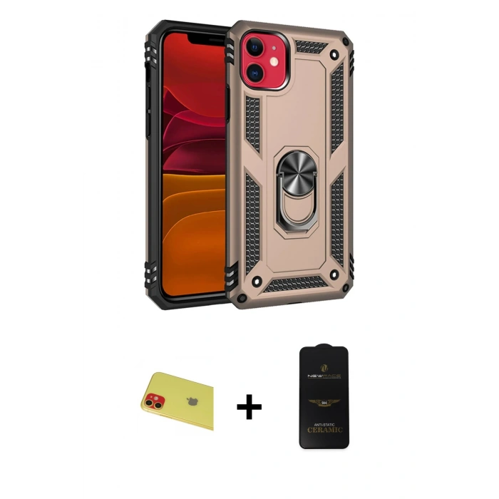 MARSİLYAN™- iPhone 11 Kılıf Ahenk Klasik Koleksiyonu - Siyah 6D Antistatik Mat Seramik Hayalet Nano Ekran Koruyucu + Rainbow Kamera Lens Koruma Cam - KI