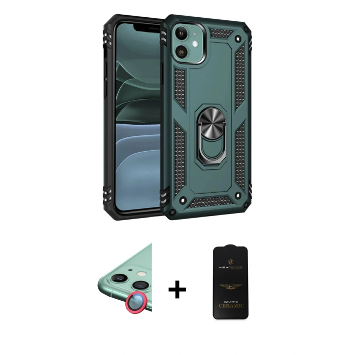 MARSİLYAN™- iPhone 11 Kılıf Ahenk Klasik Koleksiyonu - Siyah 6D Antistatik Mat Seramik Hayalet Nano Ekran Koruyucu + Raze Metal Kamera Lens - KI