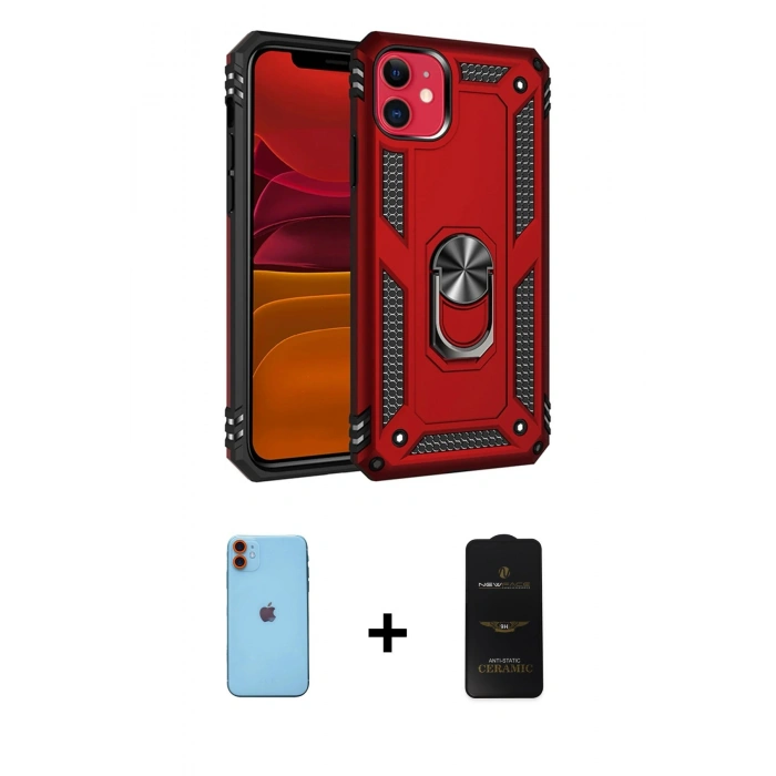MARSİLYAN™- iPhone 11 Kılıf Ahenk Klasik Koleksiyonu - Siyah 6D Antistatik Mat Seramik Hayalet Nano Ekran Koruyucu + Neon Fosforlu Kamera Lens - TU