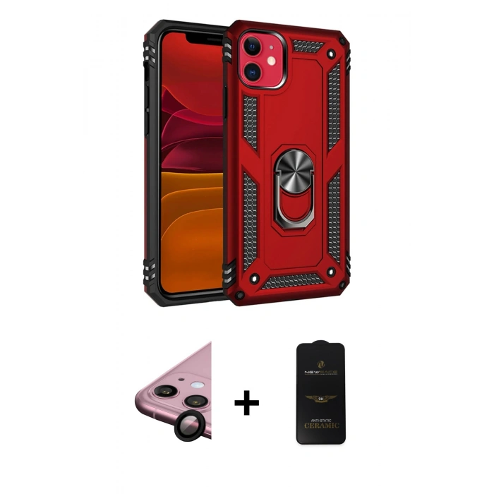 MARSİLYAN™- iPhone 11 Kılıf Ahenk Klasik Koleksiyonu - Siyah 6D Antistatik Mat Seramik Hayalet Nano Ekran Koruyucu + Raze Metal Kamera Lens - SH