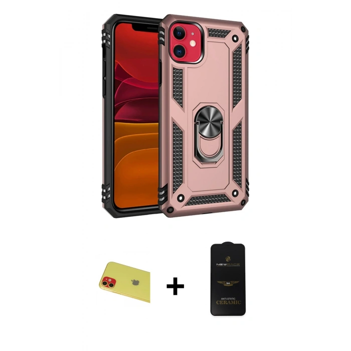 MARSİLYAN™- iPhone 11 Kılıf Ahenk Klasik Koleksiyonu - Siyah 6D Antistatik Mat Seramik Hayalet Nano Ekran Koruyucu + Rainbow Kamera Lens Koruma Cam - KI