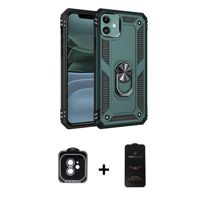 MARSİLYAN™- iPhone 11 Kılıf Ahenk Klasik Koleksiyonu - Siyah 6D Antistatik Mat Seramik Hayalet Nano Ekran Koruyucu + PVD Metal Kamera Lens - YL
