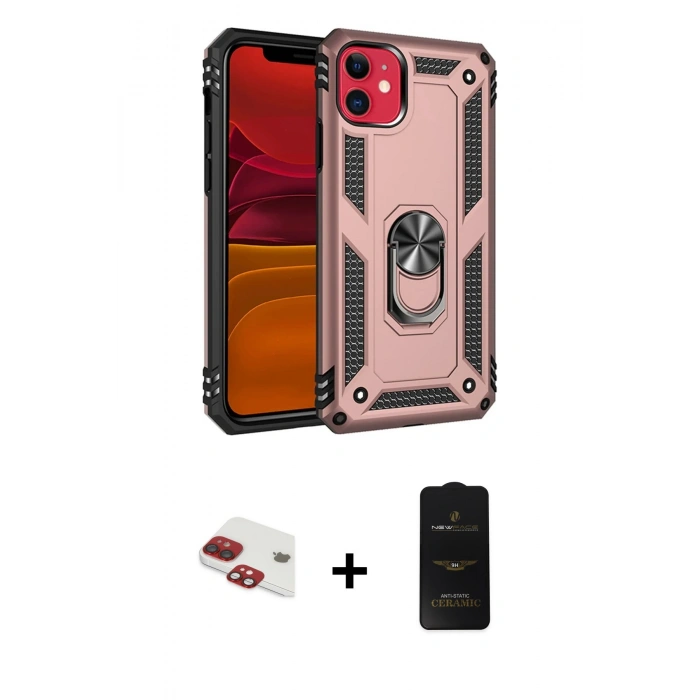 MARSİLYAN™- iPhone 11 Kılıf Ahenk Klasik Koleksiyonu - Siyah 6D Antistatik Mat Seramik Hayalet Nano Ekran Koruyucu + Pers Alüminyum Kamera Lens - KI