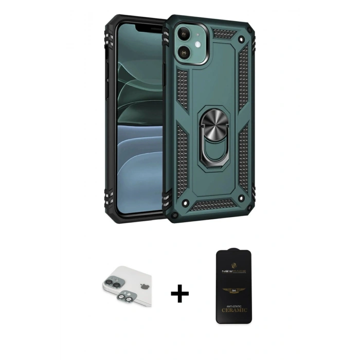 MARSİLYAN™- iPhone 11 Kılıf Ahenk Klasik Koleksiyonu - Siyah 6D Antistatik Mat Seramik Hayalet Nano Ekran Koruyucu + Pers Alüminyum Kamera Lens - YL