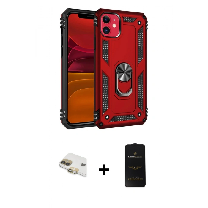 MARSİLYAN™- iPhone 11 Kılıf Ahenk Klasik Koleksiyonu - Siyah 6D Antistatik Mat Seramik Hayalet Nano Ekran Koruyucu + Pers Alüminyum Kamera Lens - GD