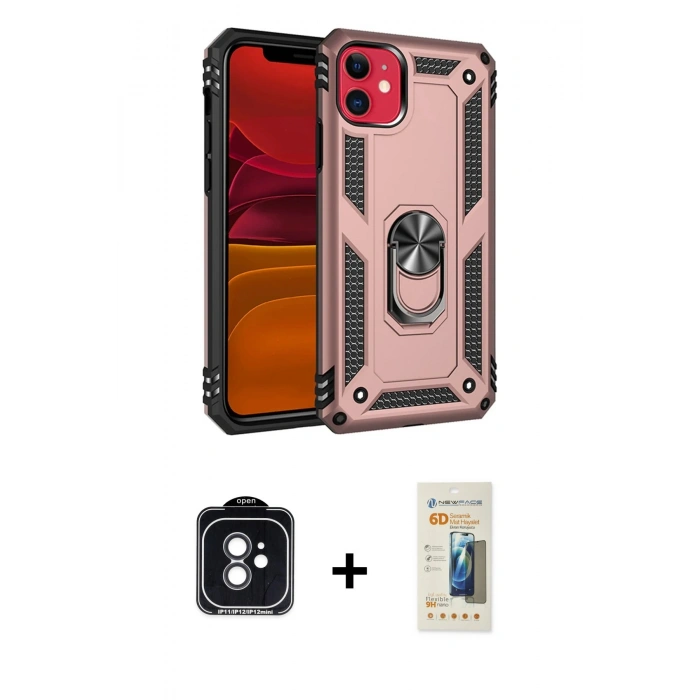 MARSİLYAN™- iPhone 11 Kılıf Ahenk Klasik Koleksiyonu - Siyah 6D Mat Seramik Hayalet Nano Ekran Koruyucu + PVD Metal Kamera Lens - SH
