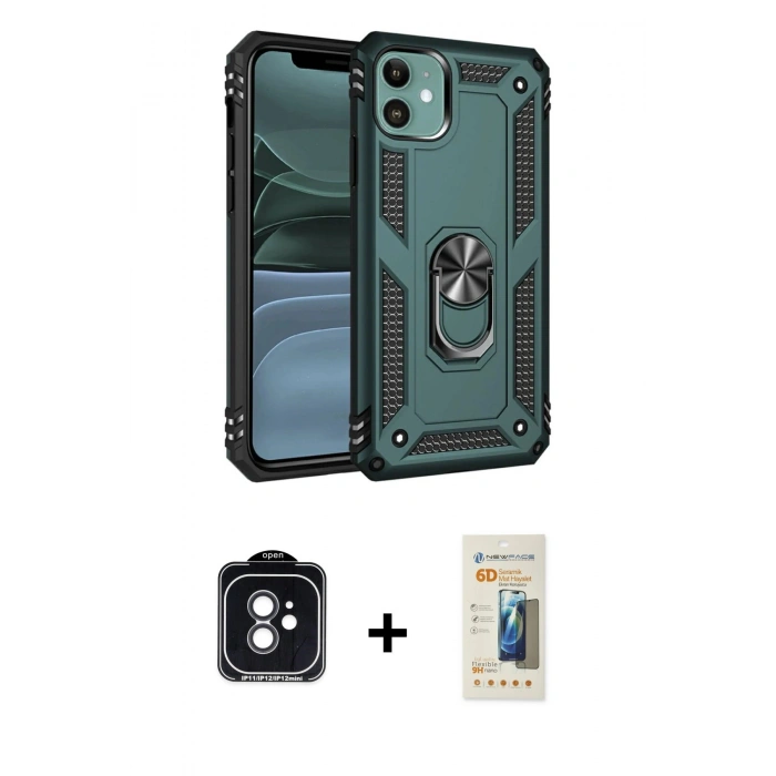 MARSİLYAN™- iPhone 11 Kılıf Ahenk Klasik Koleksiyonu - Siyah 6D Mat Seramik Hayalet Nano Ekran Koruyucu + PVD Metal Kamera Lens - SH