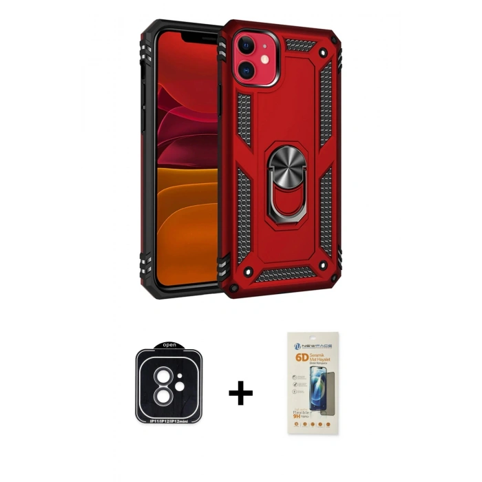 MARSİLYAN™- iPhone 11 Kılıf Ahenk Klasik Koleksiyonu - Siyah 6D Mat Seramik Hayalet Nano Ekran Koruyucu + PVD Metal Kamera Lens - SH