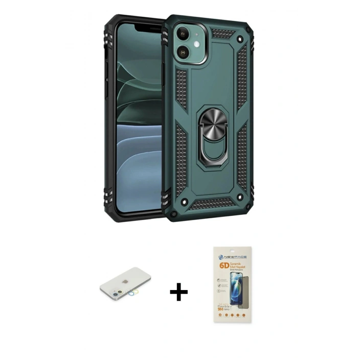 MARSİLYAN™- iPhone 11 Kılıf Ahenk Klasik Koleksiyonu - Siyah 6D Mat Seramik Hayalet Nano Ekran Koruyucu + Renkli Kamera Lens Koruma Cam - SI