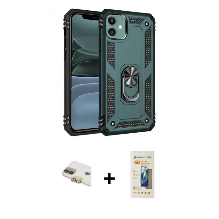 MARSİLYAN™- iPhone 11 Kılıf Ahenk Klasik Koleksiyonu - Siyah 6D Mat Seramik Hayalet Nano Ekran Koruyucu + Pers Alüminyum Kamera Lens - GD