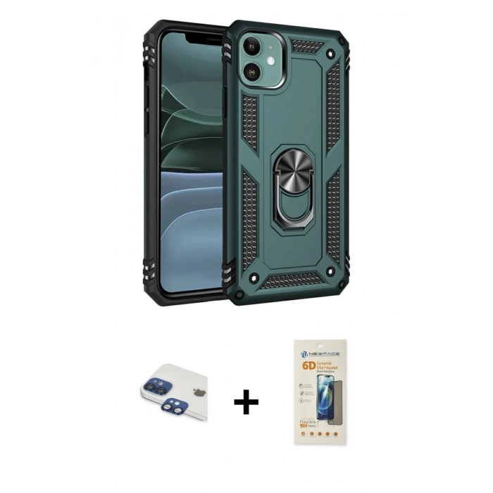 MARSİLYAN™- iPhone 11 Kılıf Ahenk Klasik Koleksiyonu - Siyah 6D Mat Seramik Hayalet Nano Ekran Koruyucu + Pers Alüminyum Kamera Lens - LT