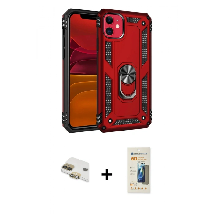 MARSİLYAN™- iPhone 11 Kılıf Ahenk Klasik Koleksiyonu - Siyah 6D Mat Seramik Hayalet Nano Ekran Koruyucu + Pers Alüminyum Kamera Lens - GD