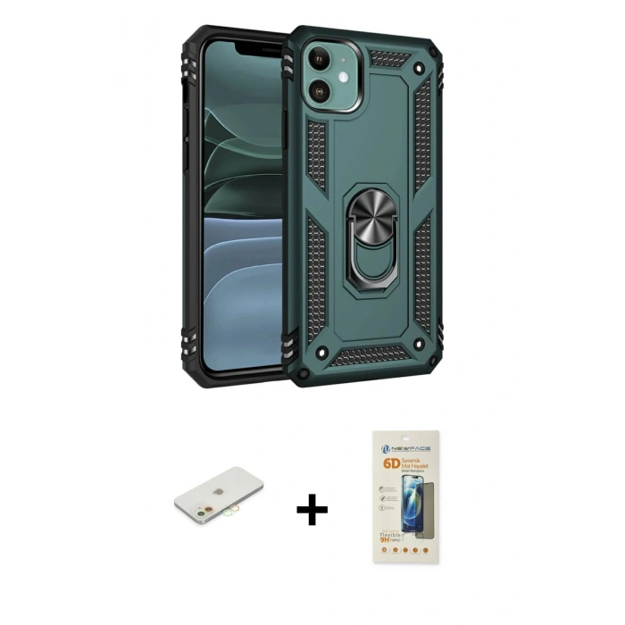 MARSİLYAN™- iPhone 11 Kılıf Ahenk Klasik Koleksiyonu - Siyah 6D Mat Seramik Hayalet Nano Ekran Koruyucu + Renkli Kamera Lens Koruma Cam - TU