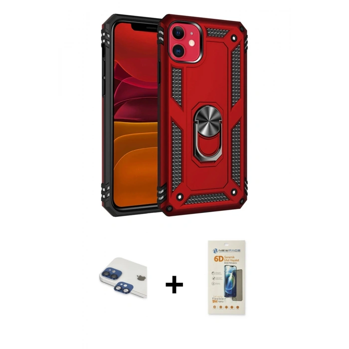 MARSİLYAN™- iPhone 11 Kılıf Ahenk Klasik Koleksiyonu - Siyah 6D Mat Seramik Hayalet Nano Ekran Koruyucu + Pers Alüminyum Kamera Lens - LT