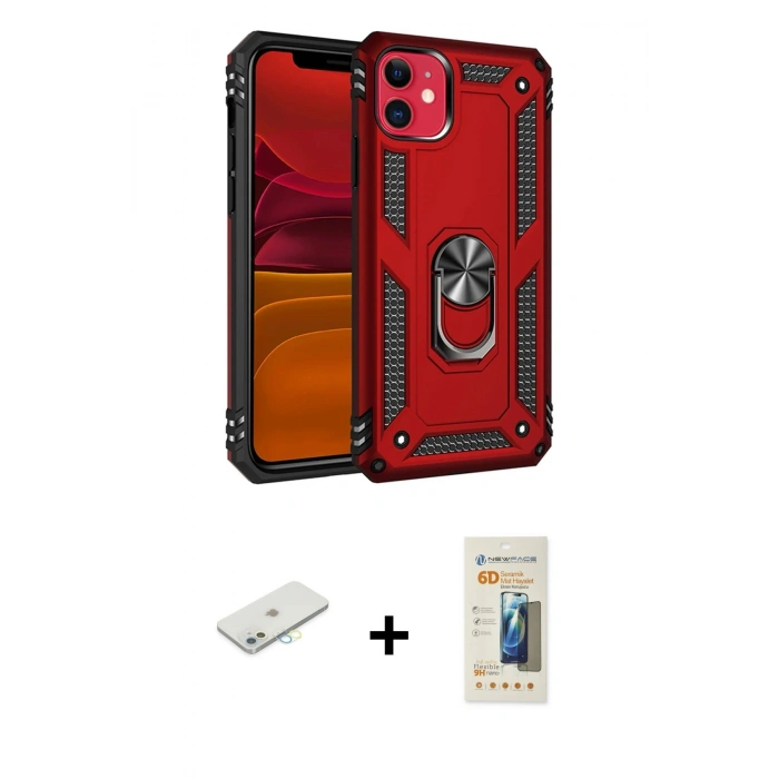 MARSİLYAN™- iPhone 11 Kılıf Ahenk Klasik Koleksiyonu - Siyah 6D Mat Seramik Hayalet Nano Ekran Koruyucu + Renkli Kamera Lens Koruma Cam - SI