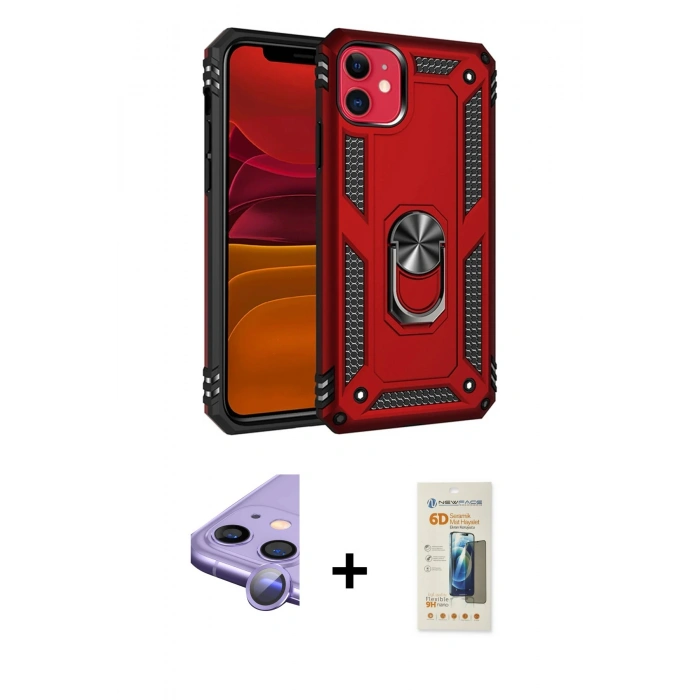 MARSİLYAN™- iPhone 11 Kılıf Ahenk Klasik Koleksiyonu - Siyah 6D Mat Seramik Hayalet Nano Ekran Koruyucu + Raze Metal Kamera Lens - MR