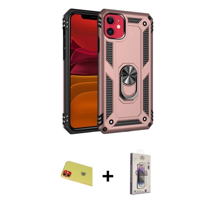MARSİLYAN™- iPhone 11 Kılıf Ahenk Klasik Koleksiyonu - Siyah Bilvis 3D Cam Ekran Koruyucu + Rainbow Kamera Lens Koruma Cam - KI