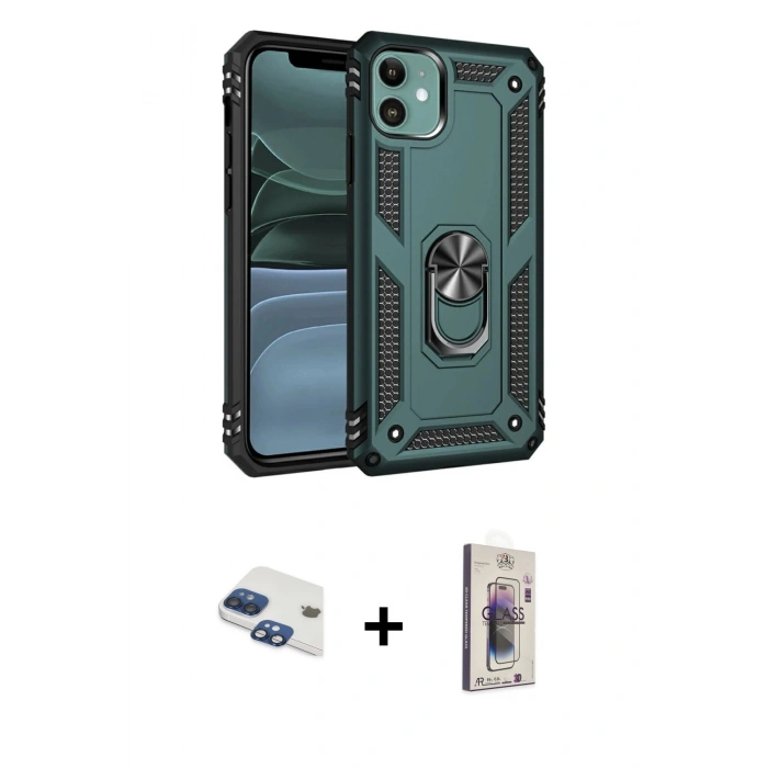MARSİLYAN™- iPhone 11 Kılıf Ahenk Klasik Koleksiyonu - Siyah Bilvis 3D Cam Ekran Koruyucu + Pers Alüminyum Kamera Lens - LT
