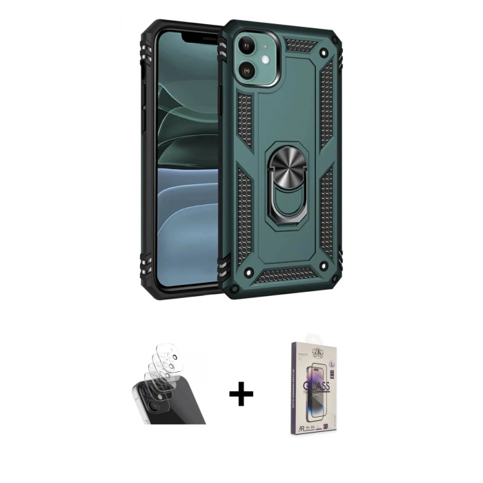 MARSİLYAN™- iPhone 11 Kılıf Ahenk Klasik Koleksiyonu - Siyah Bilvis 3D Cam Ekran Koruyucu + Kamera Lens Koruma Cam - SF