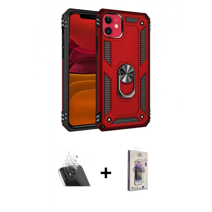 MARSİLYAN™- iPhone 11 Kılıf Ahenk Klasik Koleksiyonu - Siyah Bilvis 3D Cam Ekran Koruyucu + Kamera Lens Koruma Cam - SF