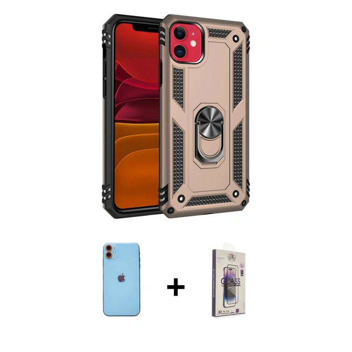 MARSİLYAN™- iPhone 11 Kılıf Ahenk Klasik Koleksiyonu - Siyah Bilvis 3D Cam Ekran Koruyucu + Neon Fosforlu Kamera Lens - TU