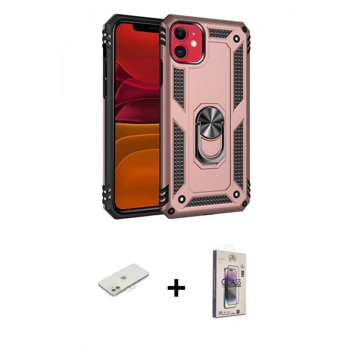 MARSİLYAN™- iPhone 11 Kılıf Ahenk Klasik Koleksiyonu - Siyah Bilvis 3D Cam Ekran Koruyucu + Renkli Kamera Lens Koruma Cam - TU