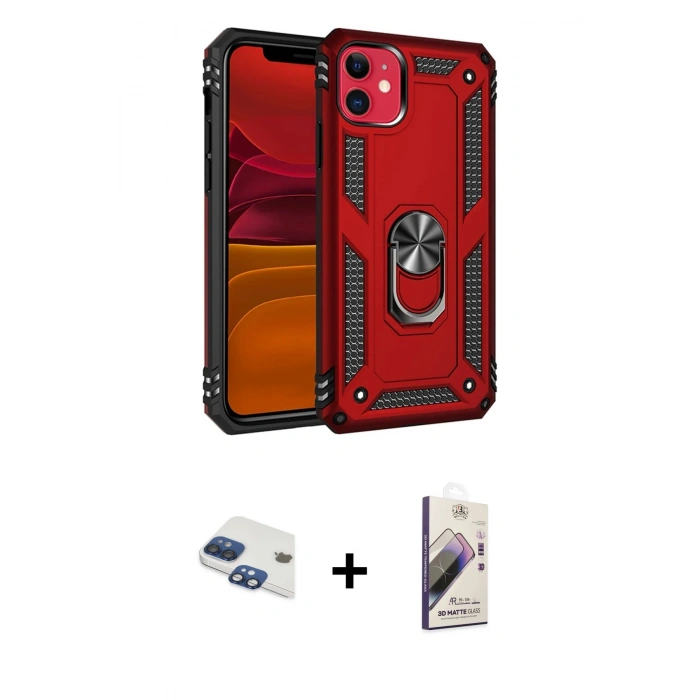 MARSİLYAN™- iPhone 11 Kılıf Ahenk Klasik Koleksiyonu - Siyah Bilvis 3D Mat Cam Ekran Koruyucu + Pers Alüminyum Kamera Lens - LT